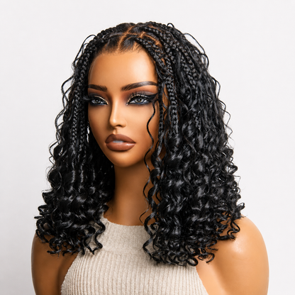 ✨ HD Full Lace Knotless Boho Braided Bob Wig – Pre-Cut Lace, Flexi Fit Invisi Drawstring Cap