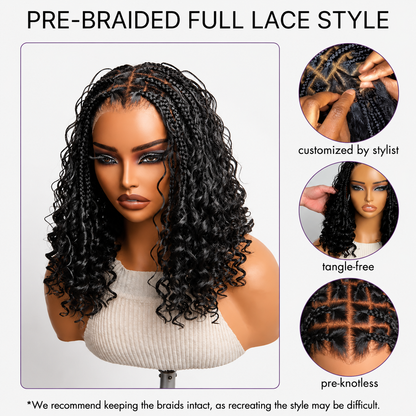 ✨ HD Full Lace Knotless Boho Braided Bob Wig – Pre-Cut Lace, Flexi Fit Invisi Drawstring Cap
