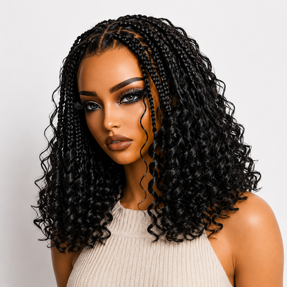 ✨ HD Full Lace Knotless Boho Braided Bob Wig – Pre-Cut Lace, Flexi Fit Invisi Drawstring Cap